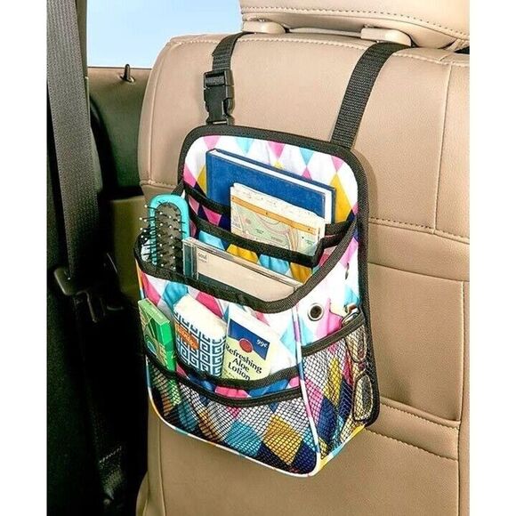 Diamond Argyle Backseat Auto Organizer Zippered Pocket Compartments Mesh Storage - Picture 1 of 2